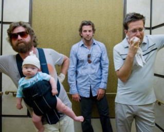Still of Bradley Cooper, Zach Galifianakis and Ed Helms in The Hangover